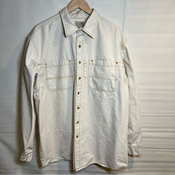 L.L. Bean Men’s Shirt Canvas Cotton Work Shirt Size XL Tall Off White Gorpcore - Picture 5 of 10